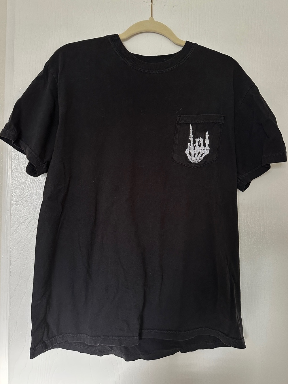 Comfort Colors Black Short Sleeve Pocket Tee with Skeleton Hand Graphic